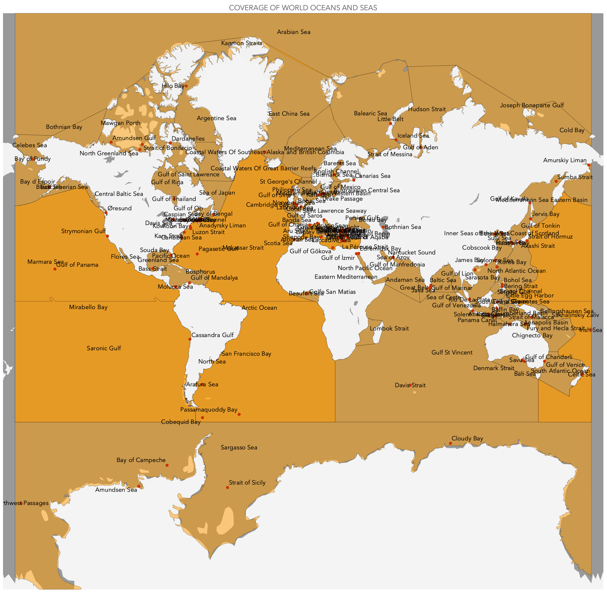 Coverage of water bodies around the world